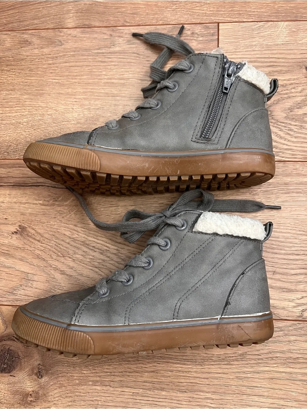 Cat & Jack Grey High-Top Sneakers with Faux Fur Collar and Gum Sole